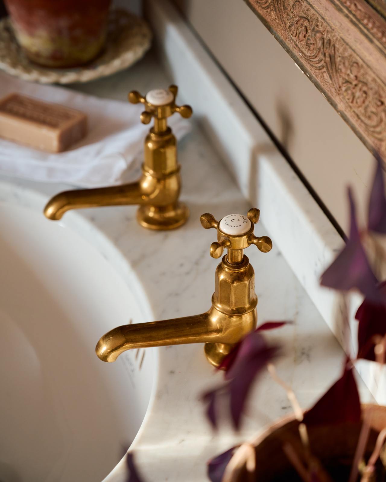 deVOL Aged Brass Basin Pillar Taps deVOL Kitchens